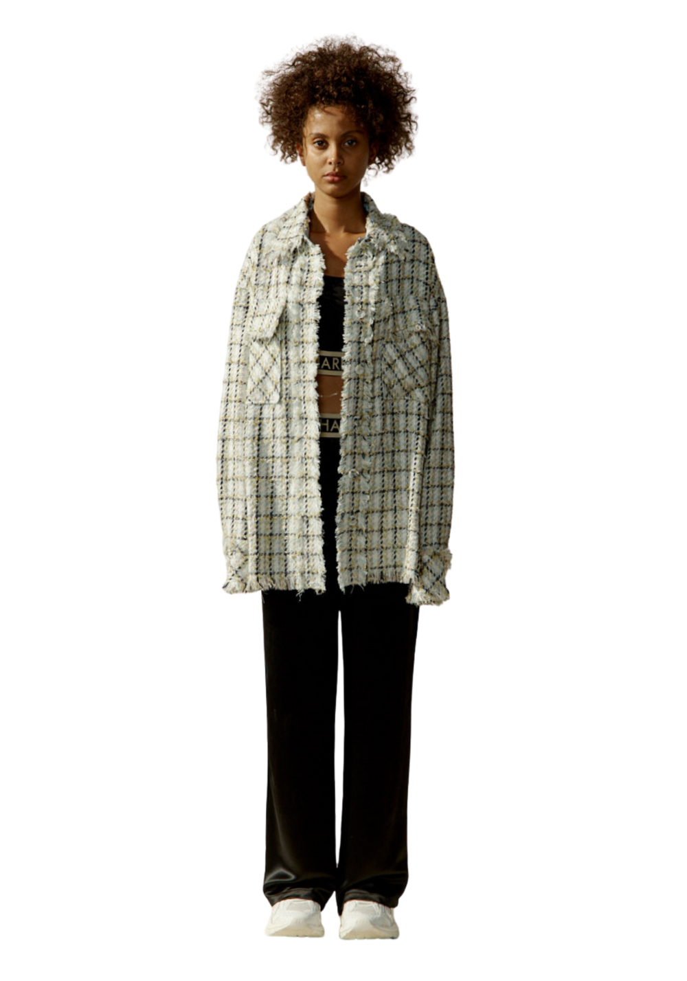 Tweed Oversized Shirt - White - PSYLOS1