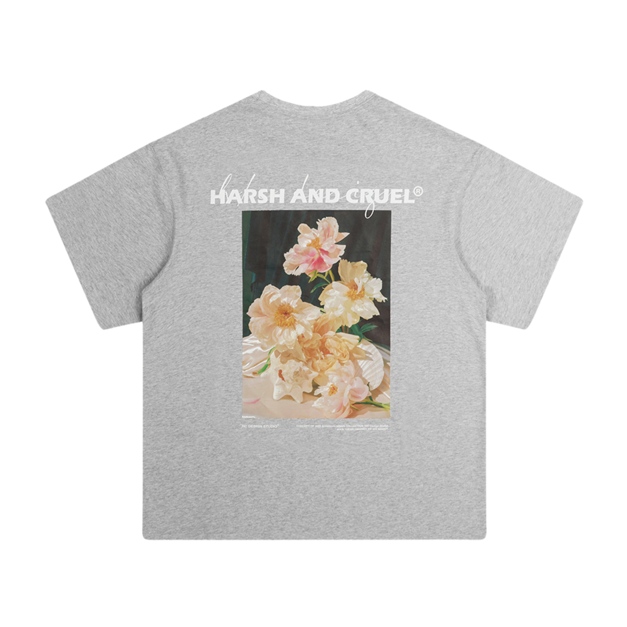 Retro Floral Oil Painting Printed  T-shirt - Grey - PSYLOS1