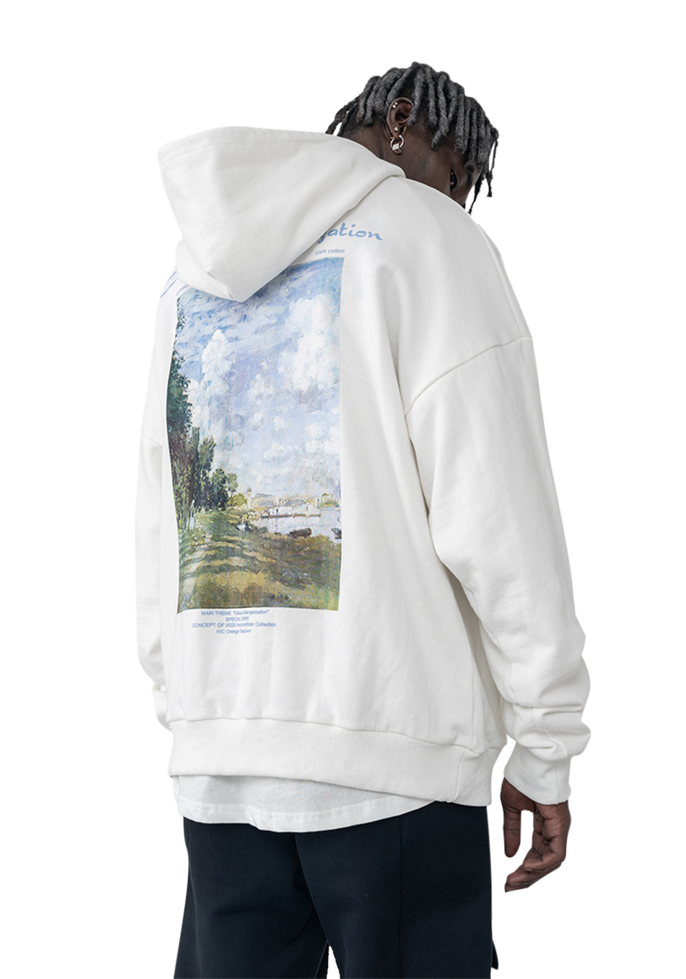 Monet Landscape Oil Painting Printing Hoodie - White - PSYLOS1