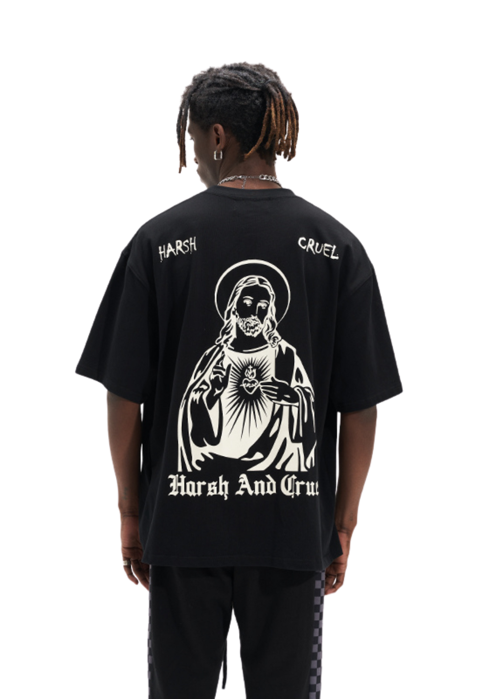 Retro Gothic Jesus Print T-shirt - Black - PSYLOS1
