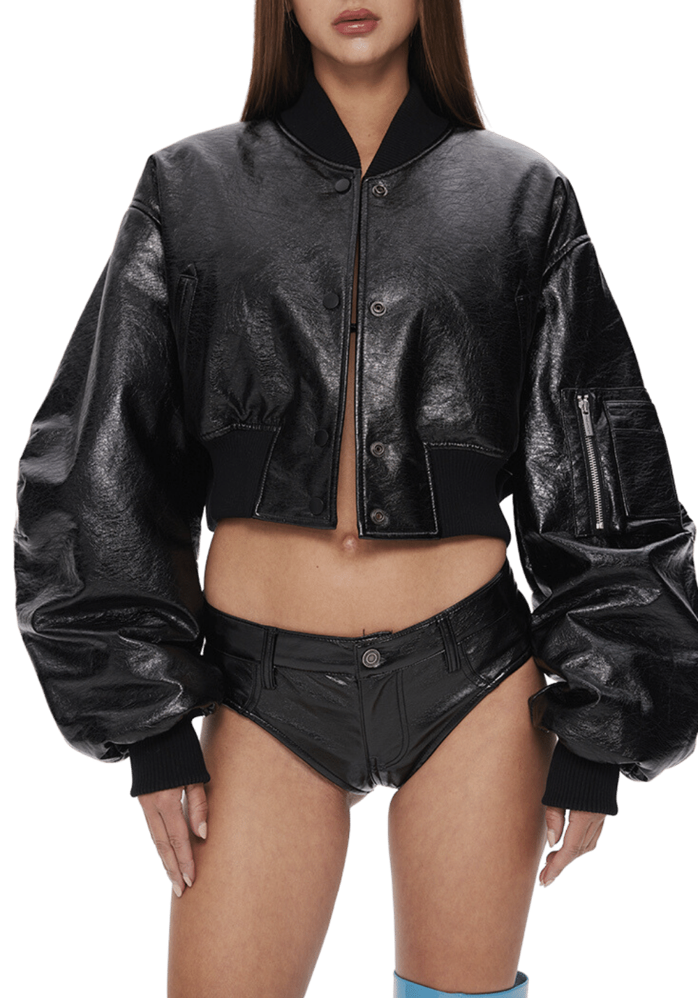 Patent leather cropped 2025 puffer jacket