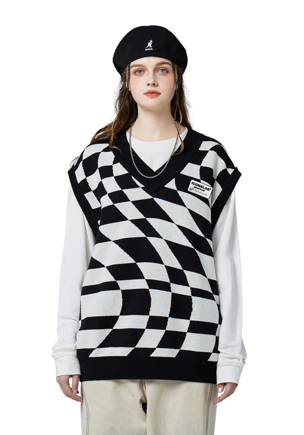 Twisted Checkerboard Knit Vest - PSYLOS 1