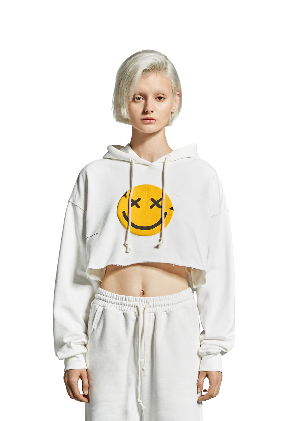 Nervis Puff- Print Cropped Hoodie - White - PSYLOS1