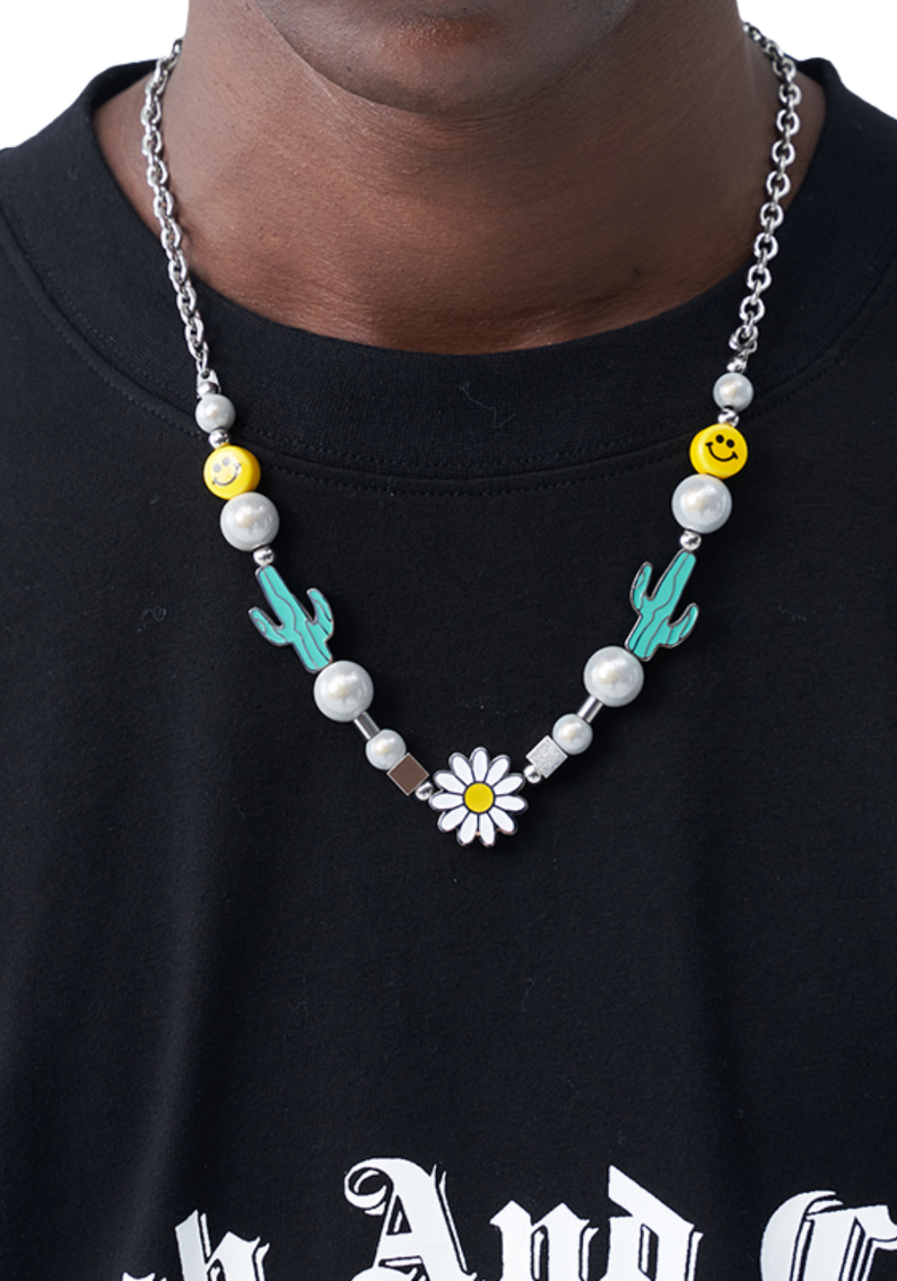 Harsh and Cruel - Daisy Pearl Cactus Smiley Face Necklace - PSYLOS1